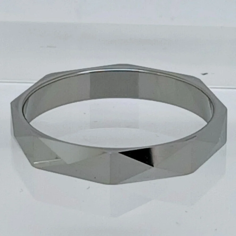 Vintage Tungsten Carbide Faceted Geometric Ring Size 10 Silver 4mm 1990s Y2K New
